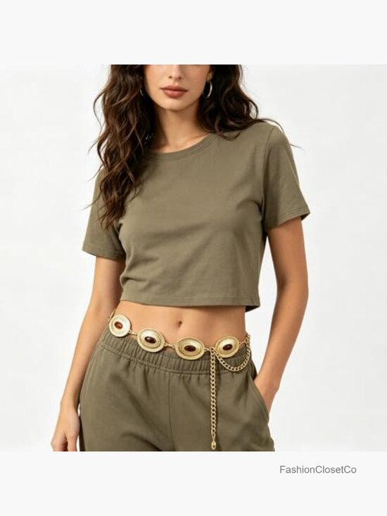 Metal Chain Belt with Oval Gemstone Inlays Western Concho Design main image 6